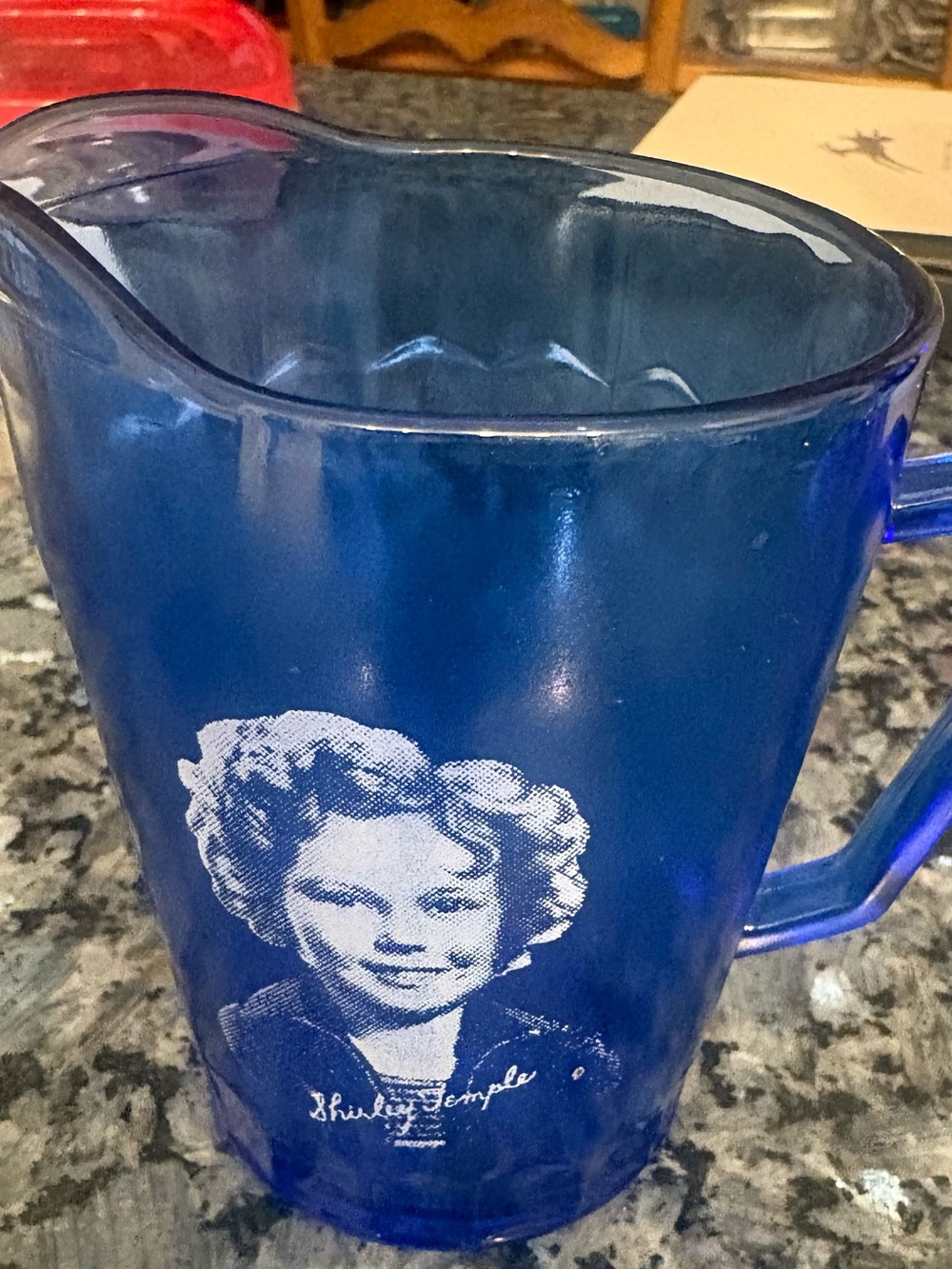 Vintage Shirley Temple Cobalt Blue Glass Pitcher Child Actress Collectible